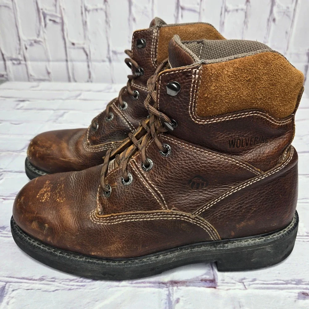 Wolverine DuraShocks Mens 11M Brown Leather Work Boots Oil Slip Resistant W04326